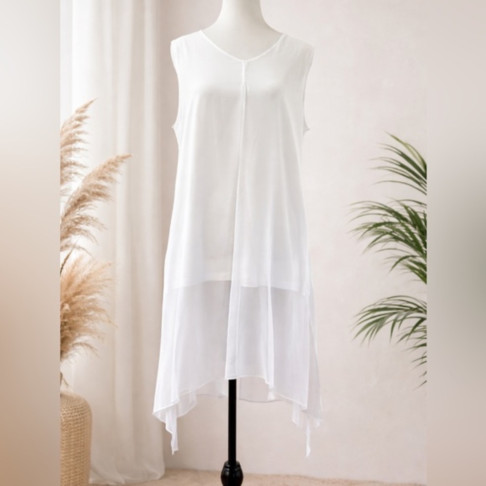 White Asymmetrical High Low Sheer Overlay Top NWT Large